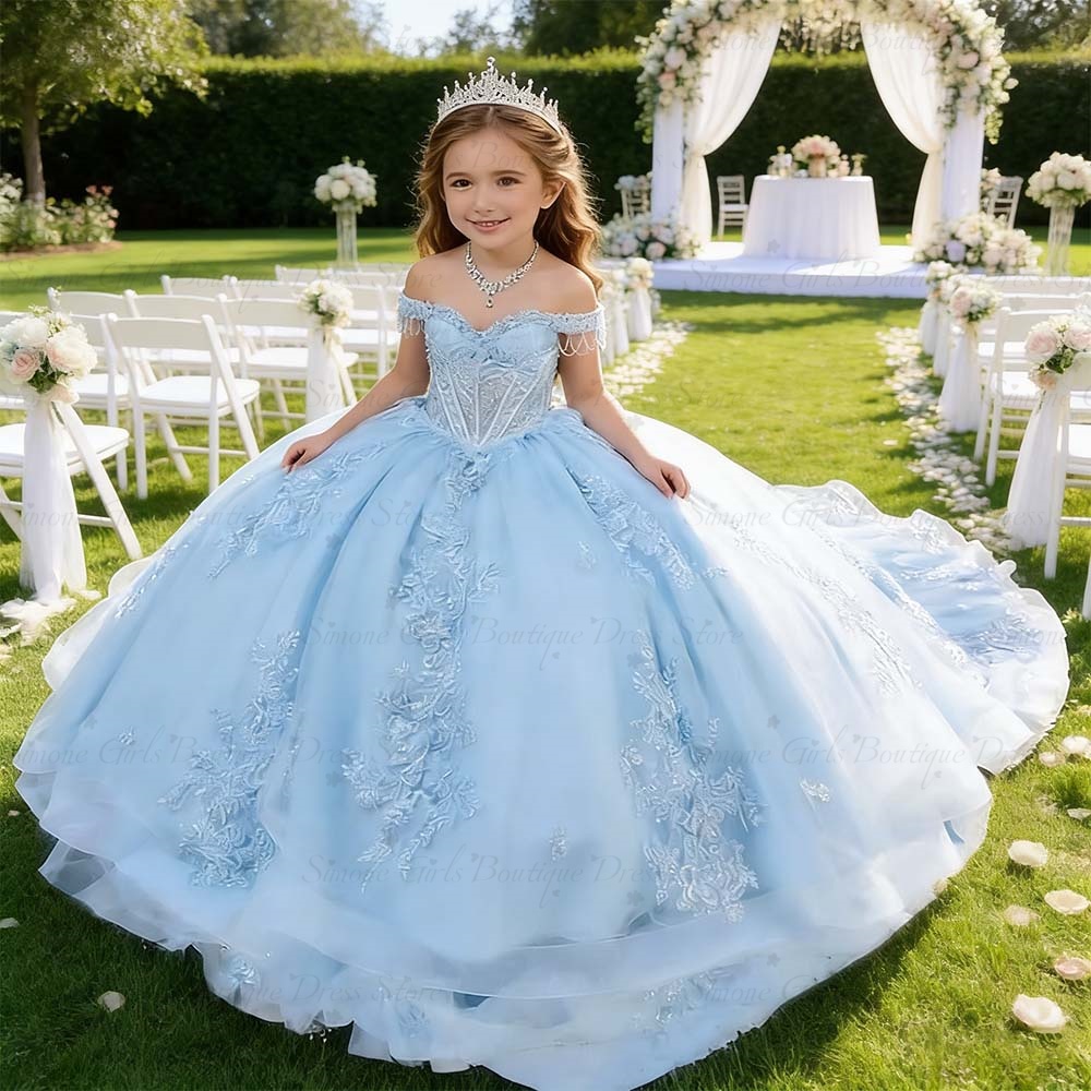 Bridal Sash Ribbon - Princess Pageant Dress With Train Sky