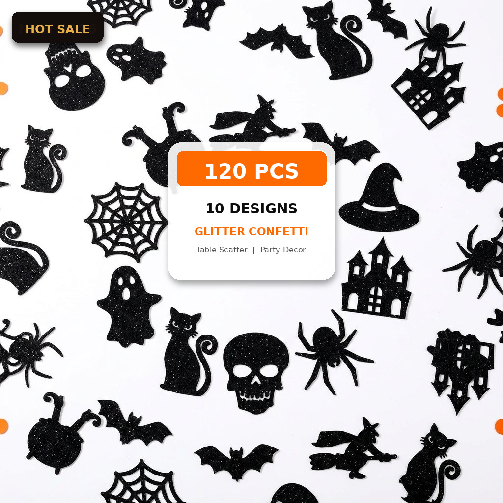 Papercraft Supply Confetti - Halloween Confetti 120Pcs Glitter Black Table